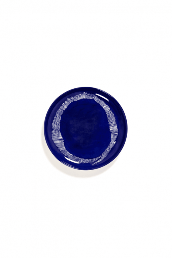 Set of 2 Medium Plates, Lapis Lazuli Swirl with White Stripes Ottolenghi Serax, top view