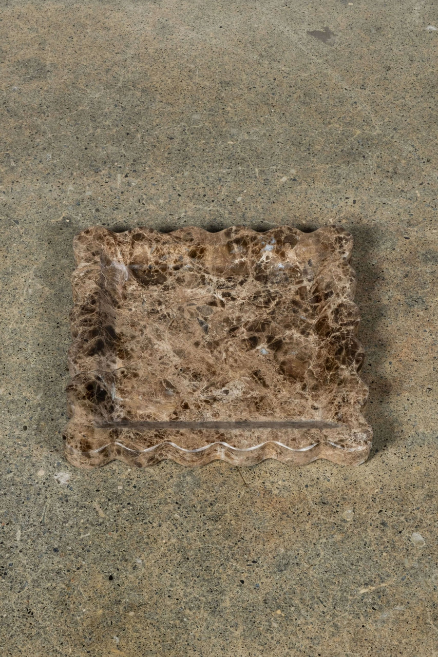 Bonne Choice Scalloped Travertine Tray, Brown | Drake General Store