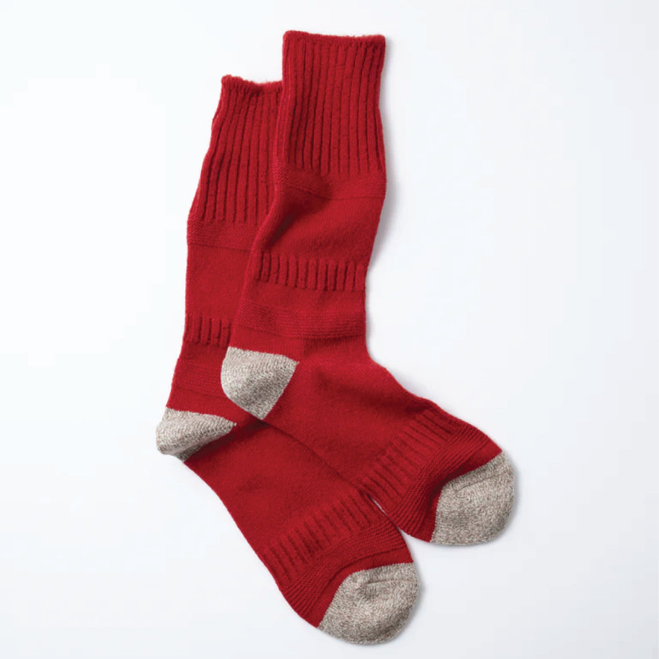 Guernsey Pattern Crew Socks - Red / Mix Brown