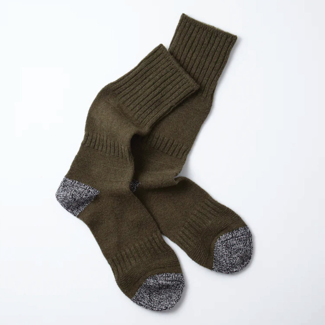 Guernsey Pattern Crew Socks - Olive / Mix Black