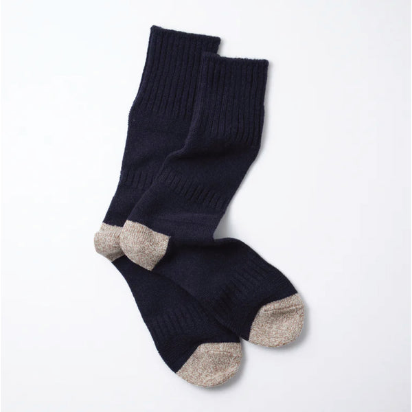 Guernsey Pattern Crew Socks - Navy / Mix Brown