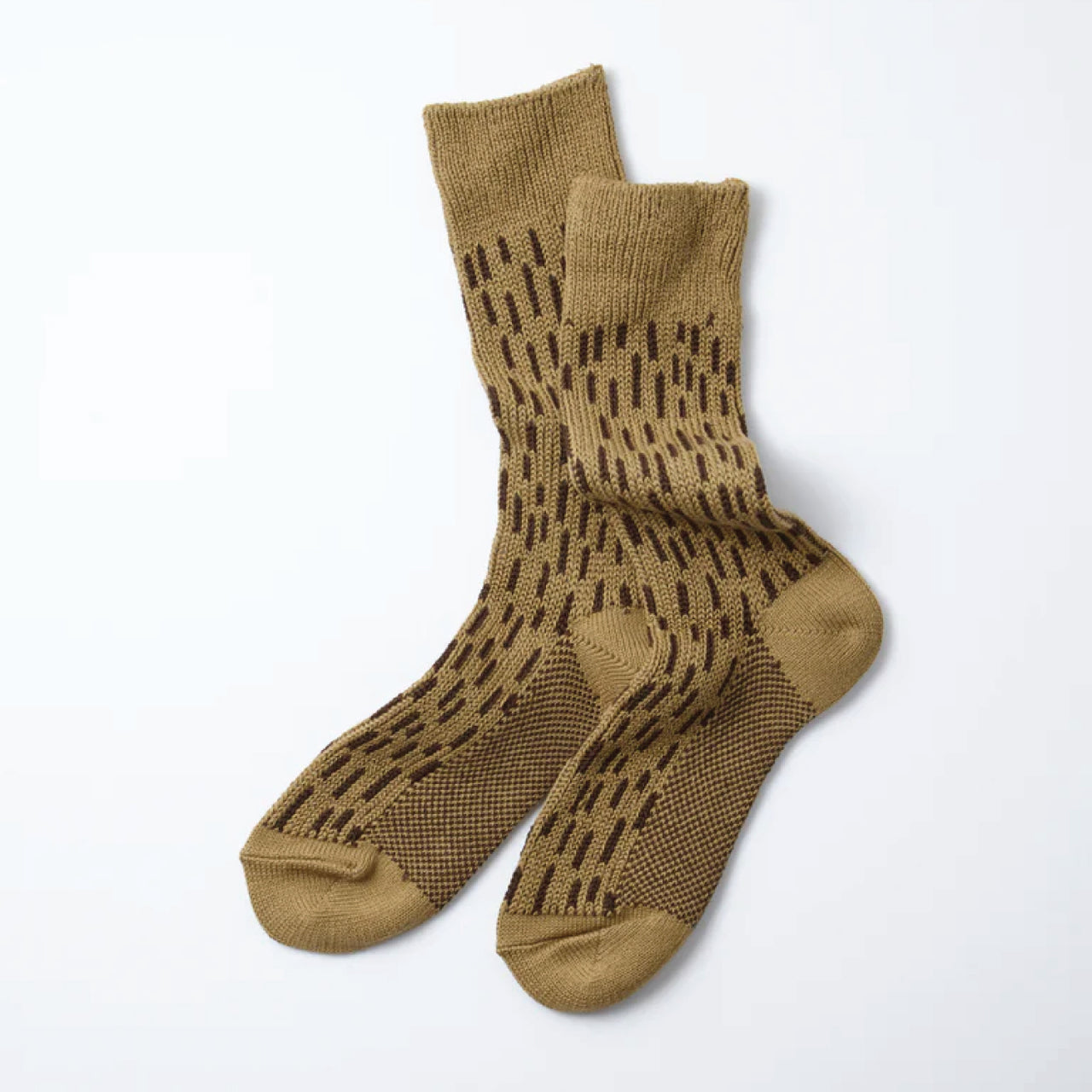 Rain Drop Crew Socks - Khaki / Dark Brown