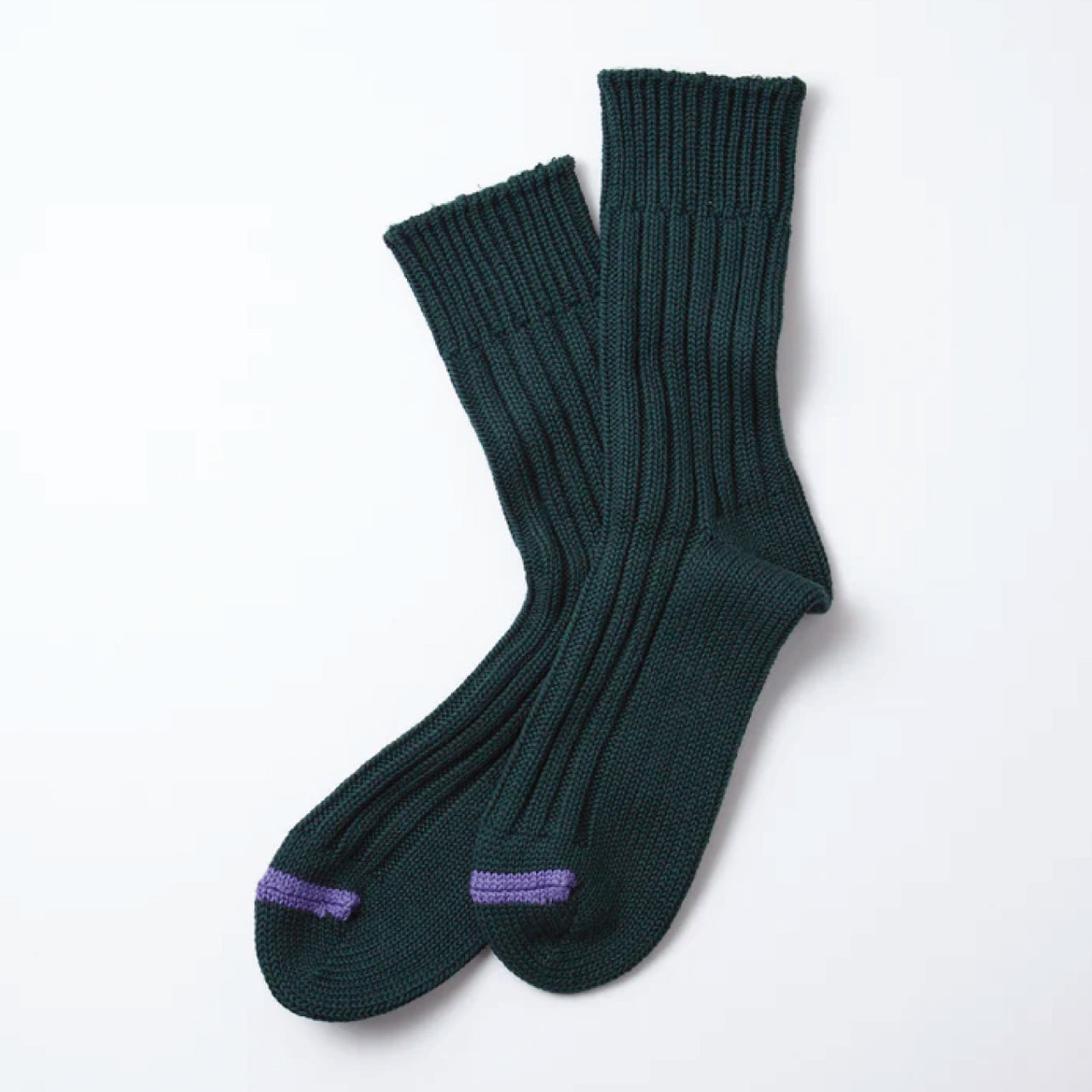 Chunky Ribbed Crew Socks - Dark Green/Purple